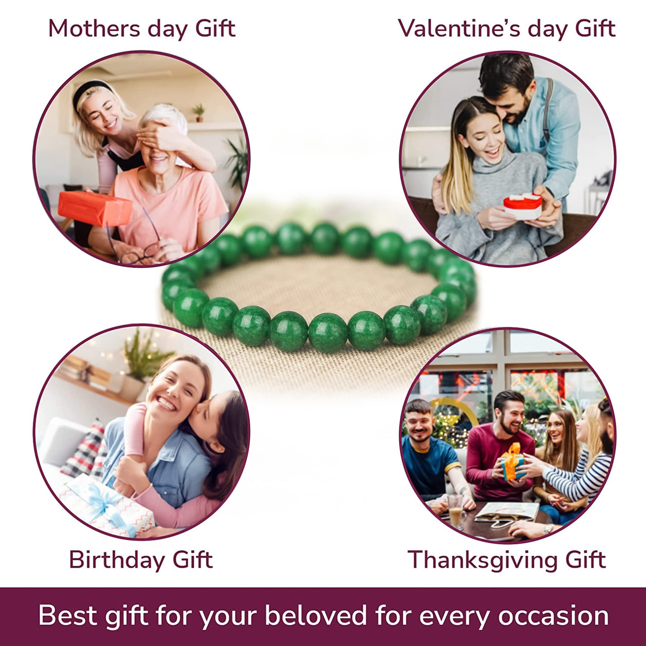 Crystal Vibe Stretchable Beaded Jade Bracelet 8mm - Bring Good Luck, Wealth, Prosperity and Happiness - Healing Crystal Green Jade Bracelet for Women Men