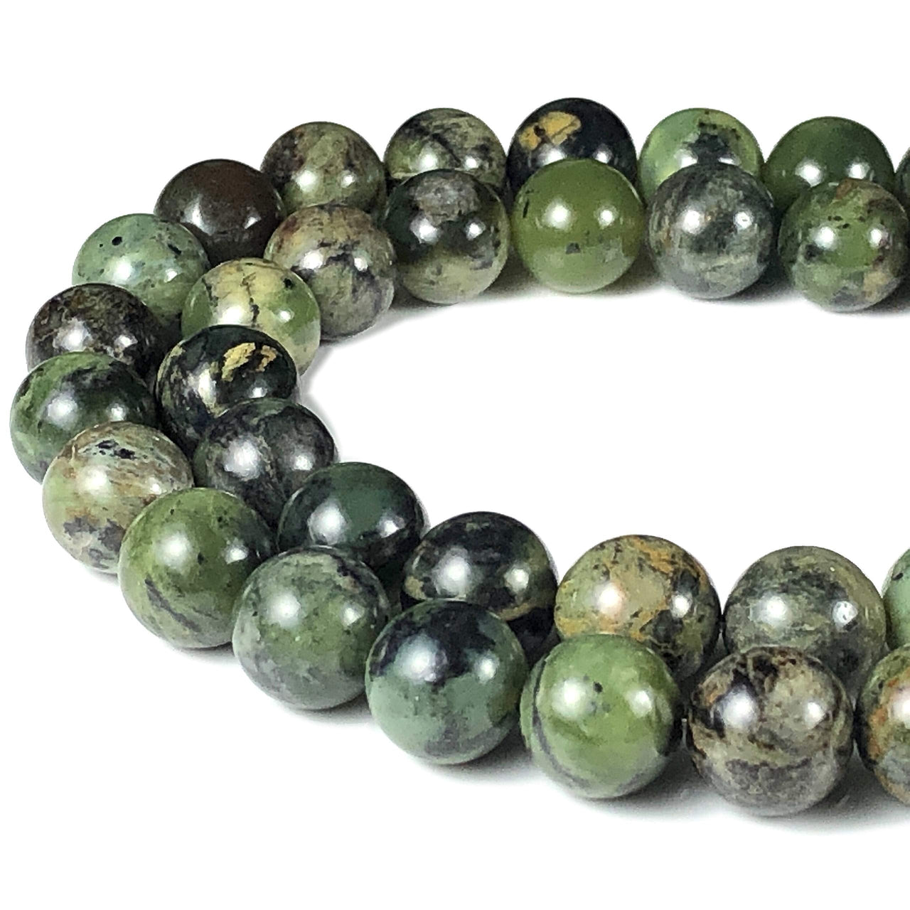 ABCGEMS Green Dendritic Jade Healing Chakra Crystal Stone Ideal for Bracelet Necklace Ring DIY Jewelry Making Craft Men Women Smooth Round 8mm Green Dendritic Jade (From Africa)