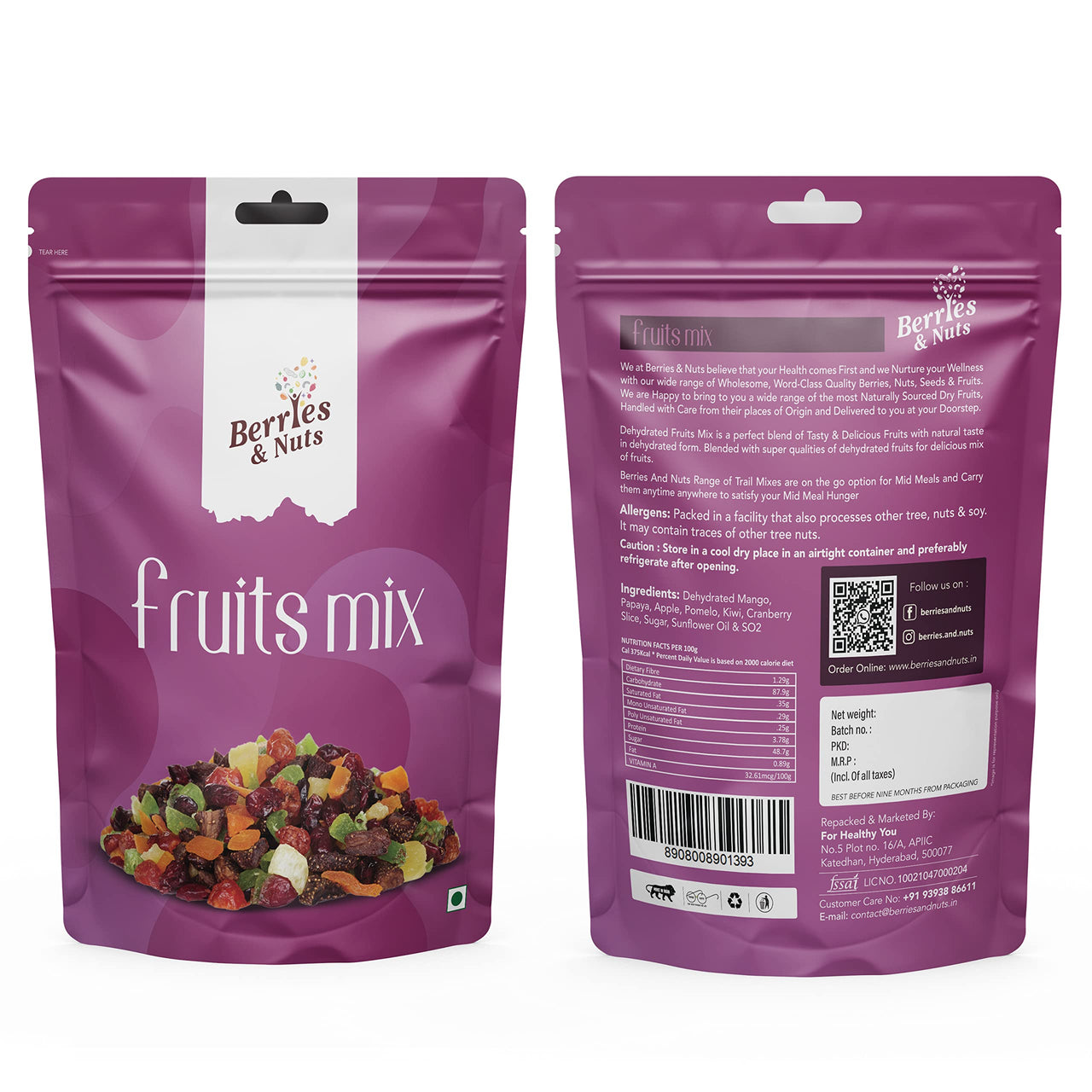 Berries And Nuts Candied Mixed Dried Fruits 200 Grams | Sun Dried Fruits - Pineapple, Apple, Papaya, Mango, Pomelo | Healthy & Tasty | 1 Pack of 200 Grams