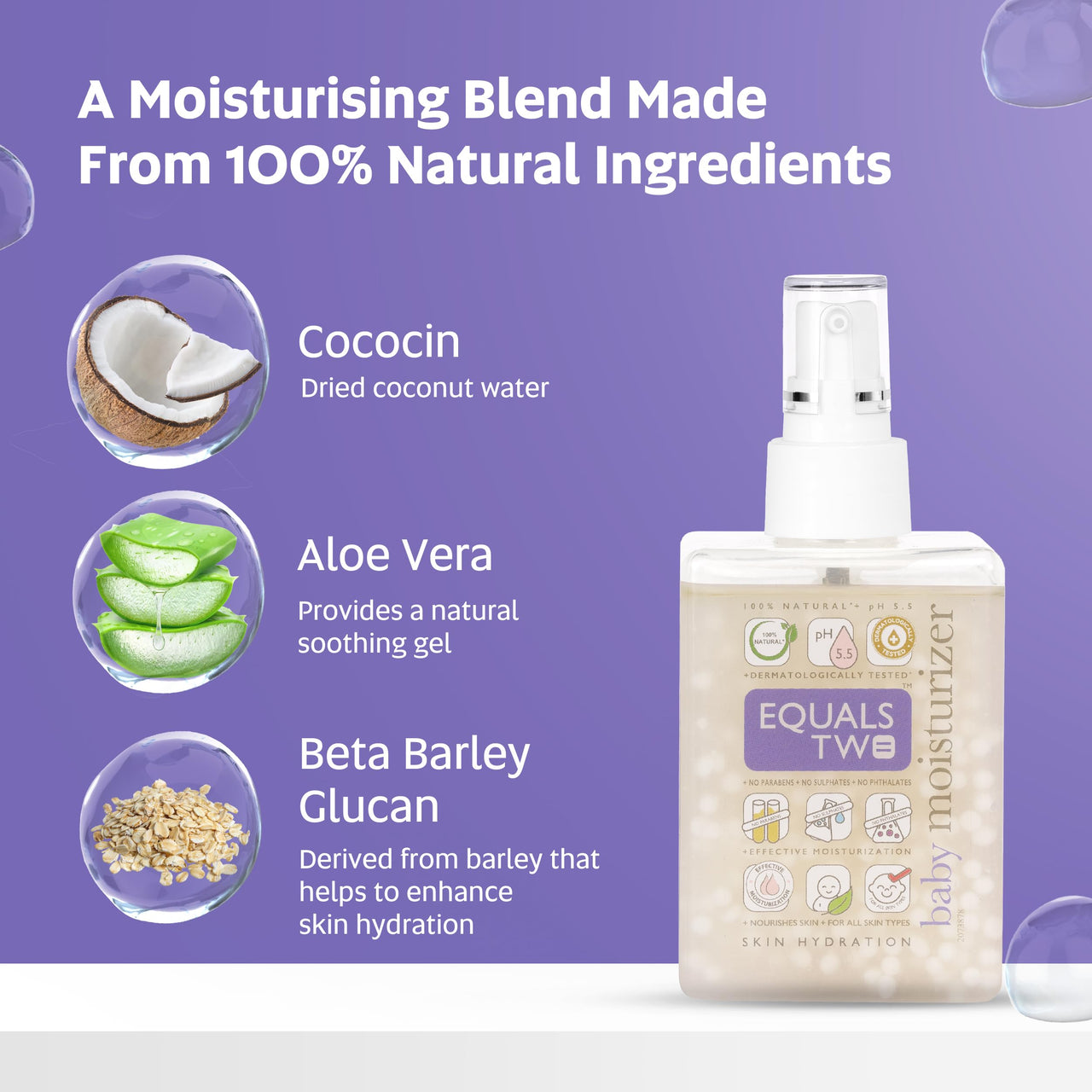 EQUALSTWO Baby Moisturizer, 500ml, 100% Natural Coconut based Daily Baby Skin Care Body Lotion for Nourishing Skin, All Skin Types, PH 5.5, Dermatalogically Tested, No Parabens No Sulphates, Pack 2