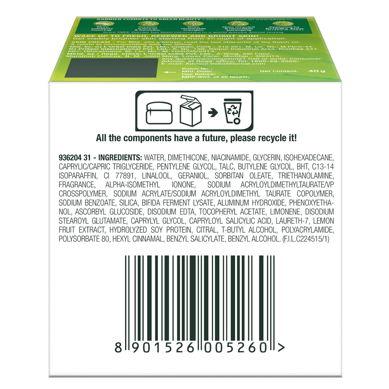 Garnier Skin Naturals, Night Cream, Anti-Dark Spots & Brightening, Bright Complete Vitamin C Yoghurt, 40 g