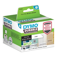 DYMO LW Durable Industrial Labels for LabelWriter Label Printers, White Poly, 1 x 1, 2 Rolls of 850 (1933083)