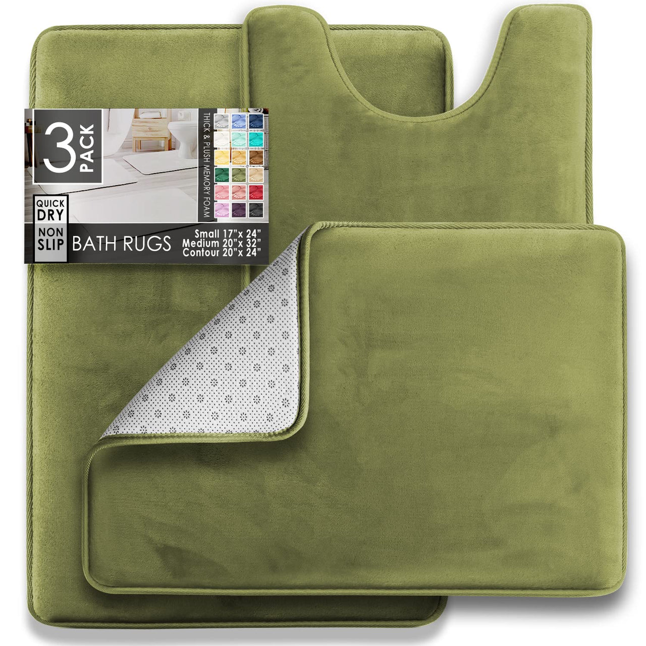 Clara Clark 2 Piece Bathroom Rugs Bath Mat Set, Velvet Memory Foam Bath Mats for Bathroom - Non-Slip, PVC Backing Bath Rugs, Washable Bathroom Rug Mats - Dries Quickly, Bathroom Rug Set - Green Solid 2 Piece Set Sage Green