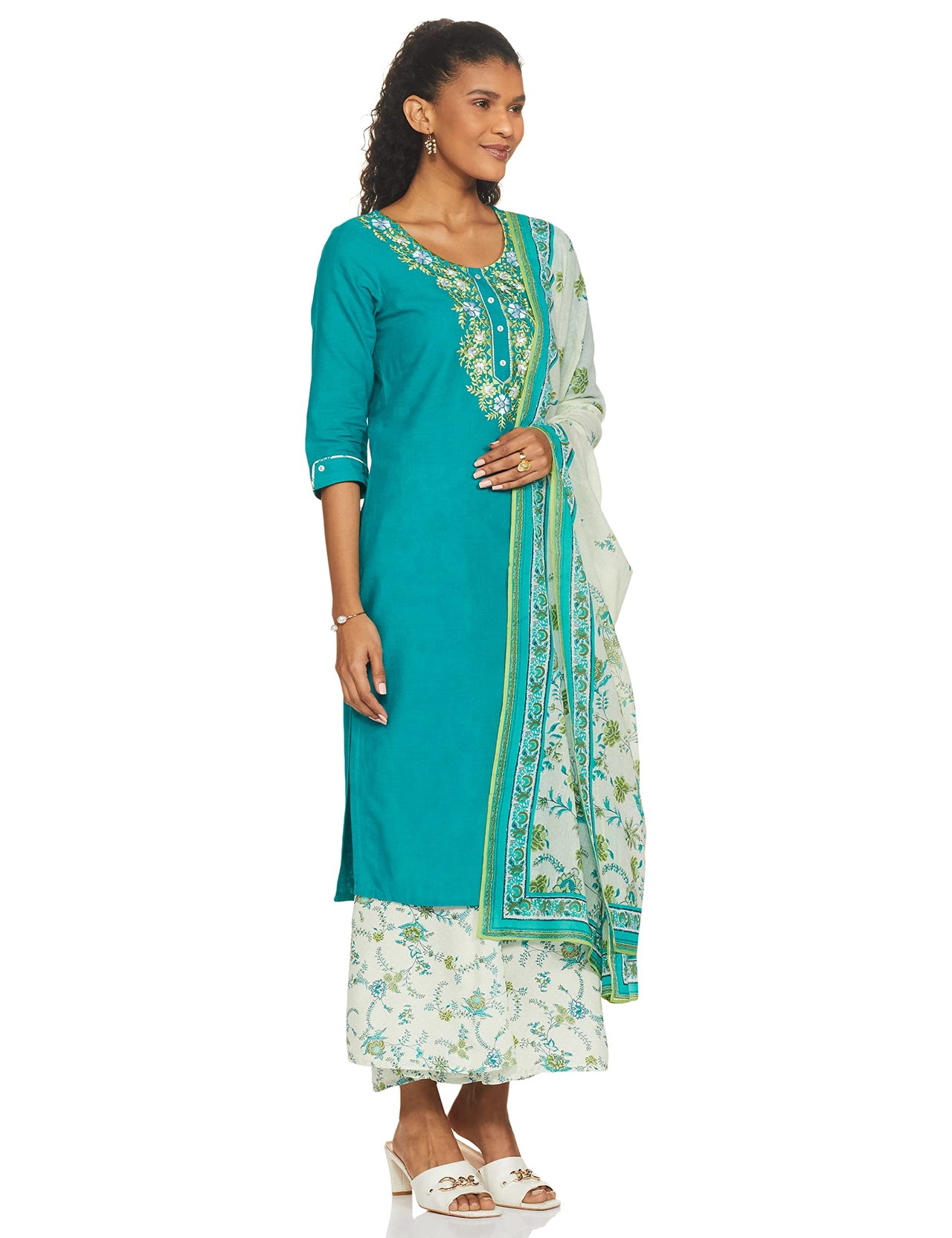 Aurelia Women Polyester Kurta & Palazzo With Dupatta Set