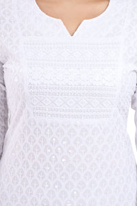 QUEEN SHIELD Women's  Knee Length Rayon Chikan-Kari KurtaKurti (QS_6631)