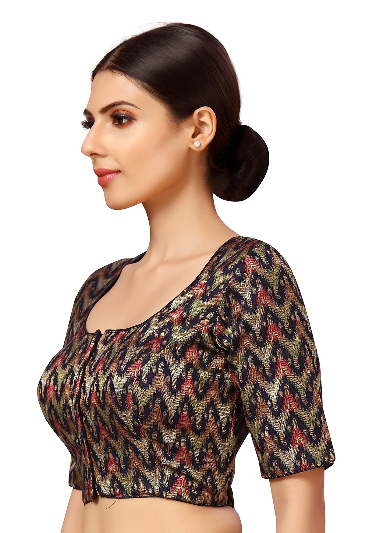 X3 Women's  Viscose Elbow Length Sleeves Soft Brocade Padded Saree Blouse