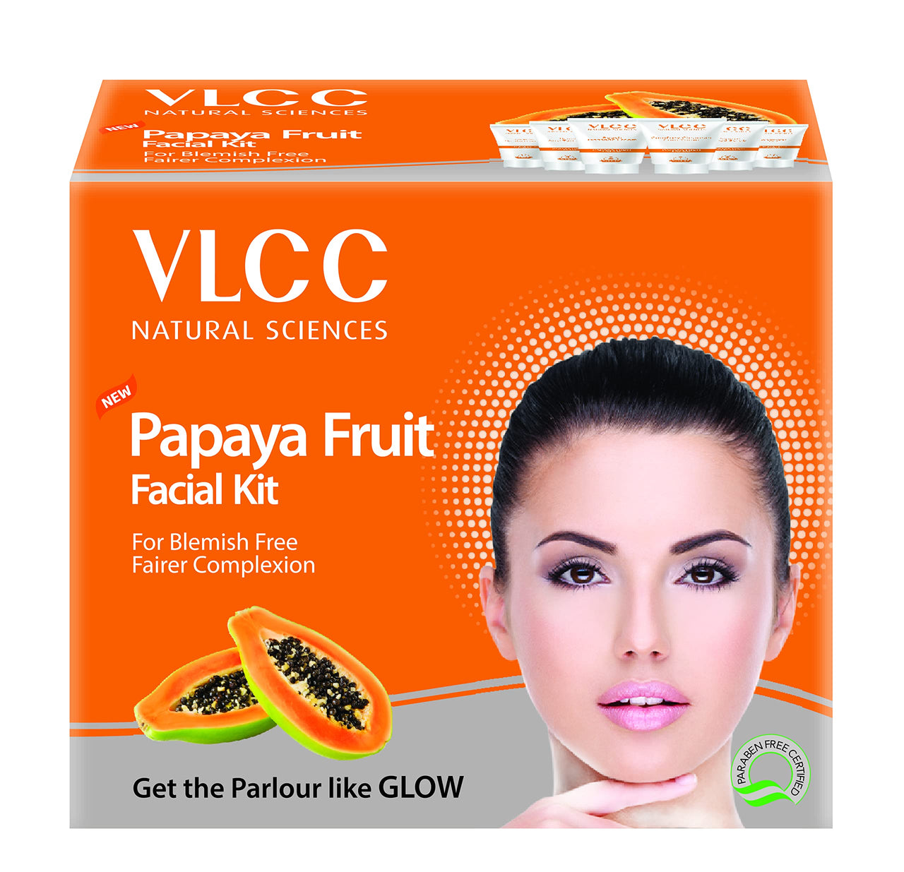 VLCC Papaya Fruit Facial Kit - 60g | Glowing, Blemish Free Skin | With Papaya, Cucumber, Peach, and Orange Peel Extracts | Glowing at Home Facial Kit.
