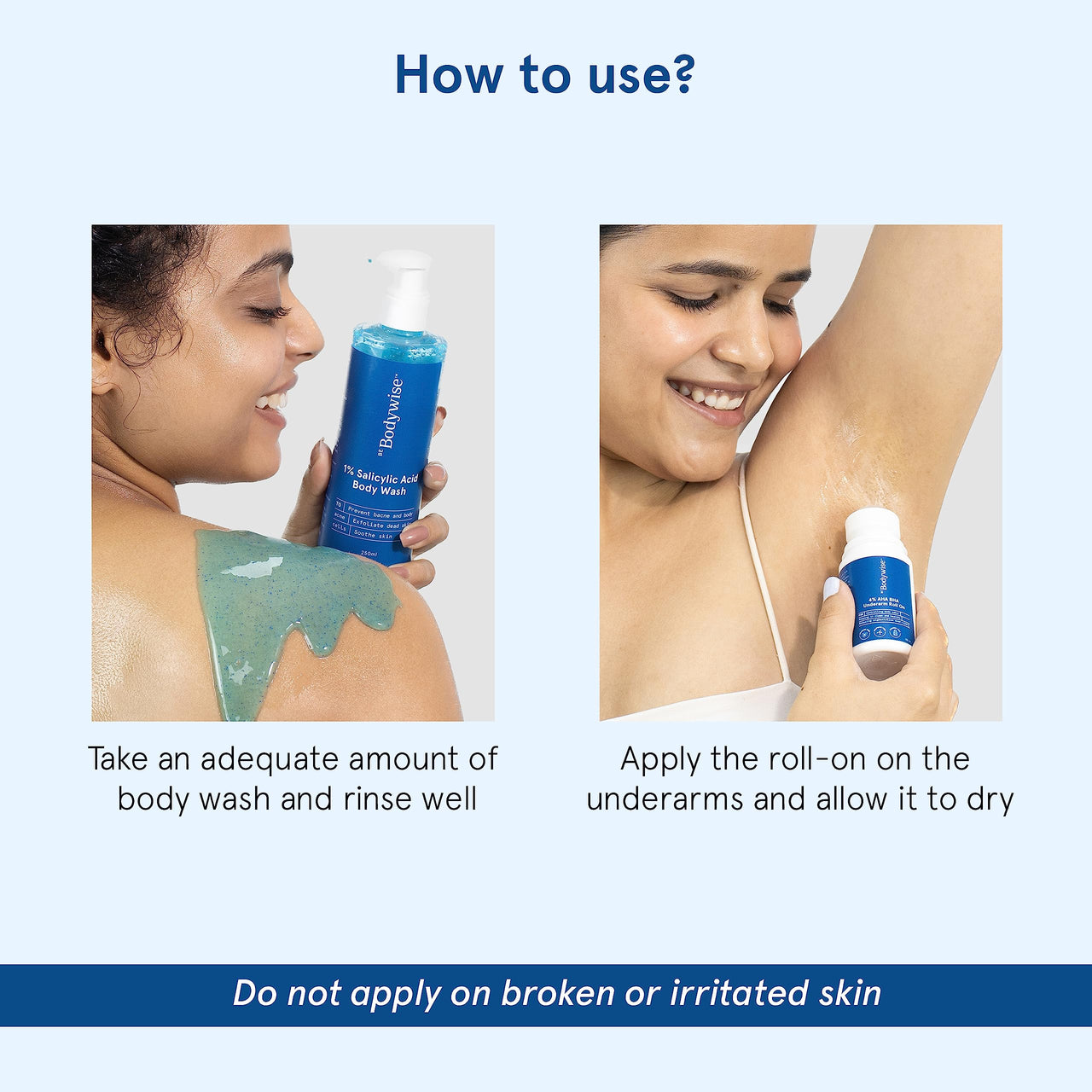 Be Bodywise 1% Salicylic Acid Body Wash (250ml) & Underarm Roll on (50ml) | 2% Lactic Acid, 1% Mandelic Acid | Prevents Body Acne, Odour & Pigmentation | Suitable for Sensitive Skin