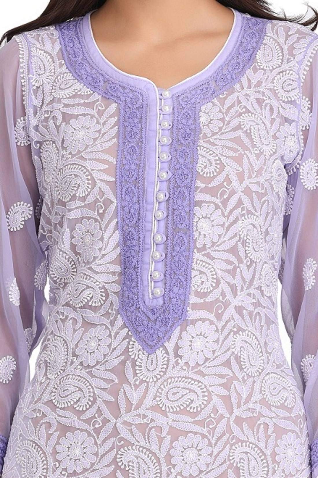 Ada Women's  Hand Embroidered Faux Georgette Lucknowi Chikankari Kurti with Slip