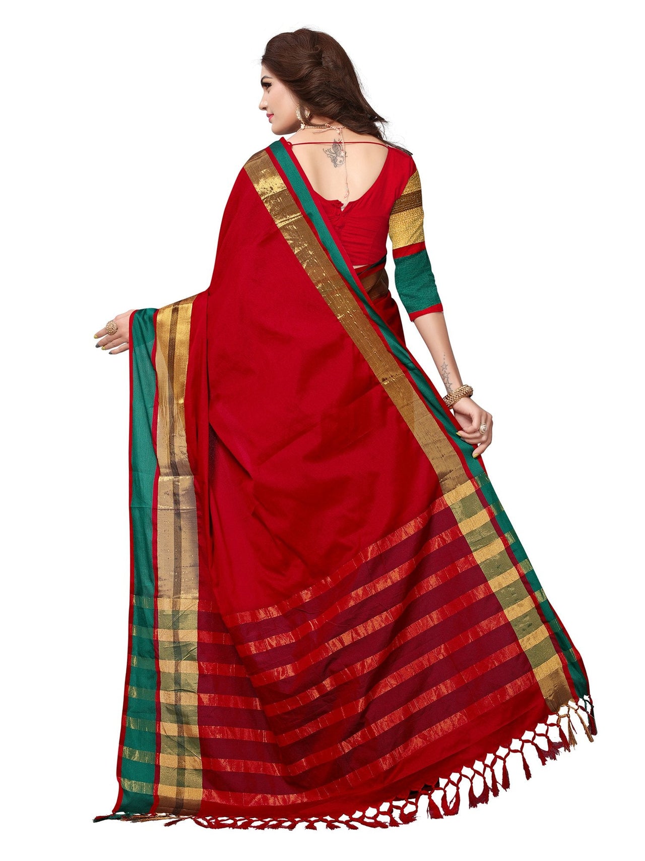 SAREE MALL Women's  Cotton Silk Saree with blouse piece (8AURA8001-parent)