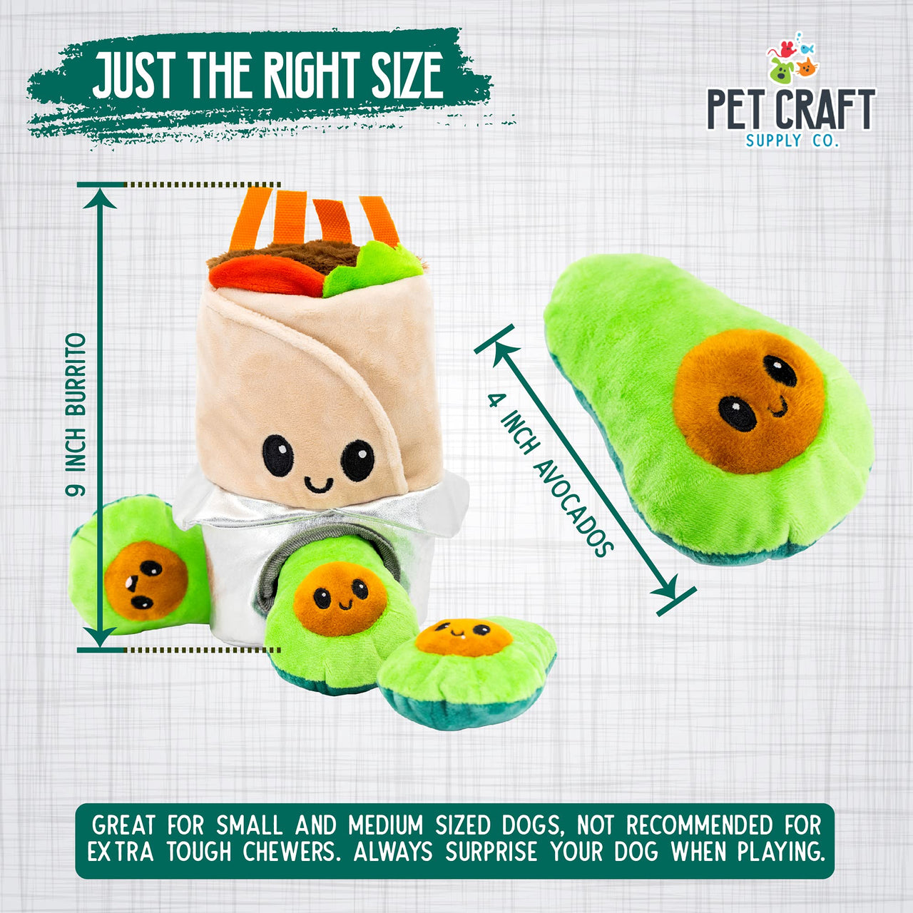 Pet Craft Supply Hide and Seek Plush Dog Toys Crinkle Squeaky Interactive Burrow Activity Puzzle Chew Fetch Treat Hiding Brain Stimulating Cute Funny Toy Bundle Pack - Burrito, for Medium Breeds