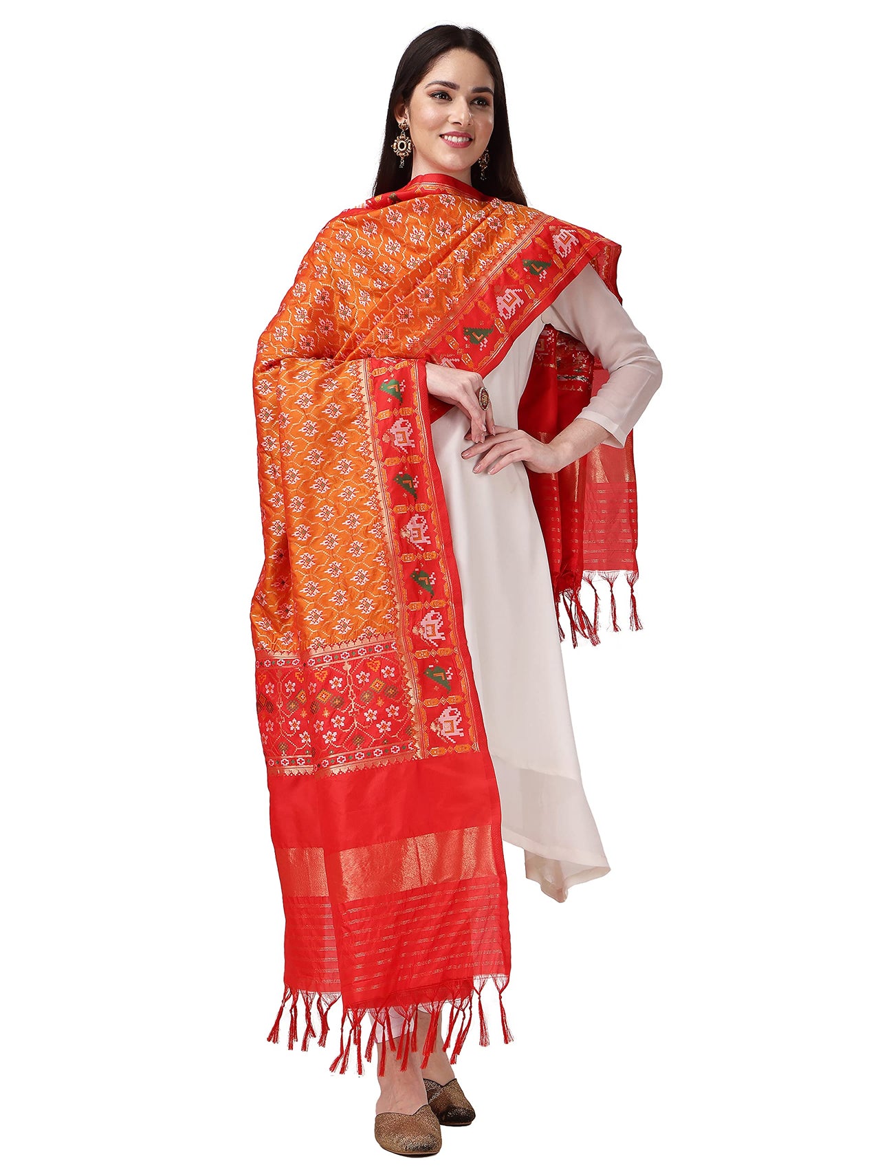 KAPAAHA Women's  Woven Silk Blend Patola Fulwadi Dupatta, Width 45 inch, Length 2.5 meter