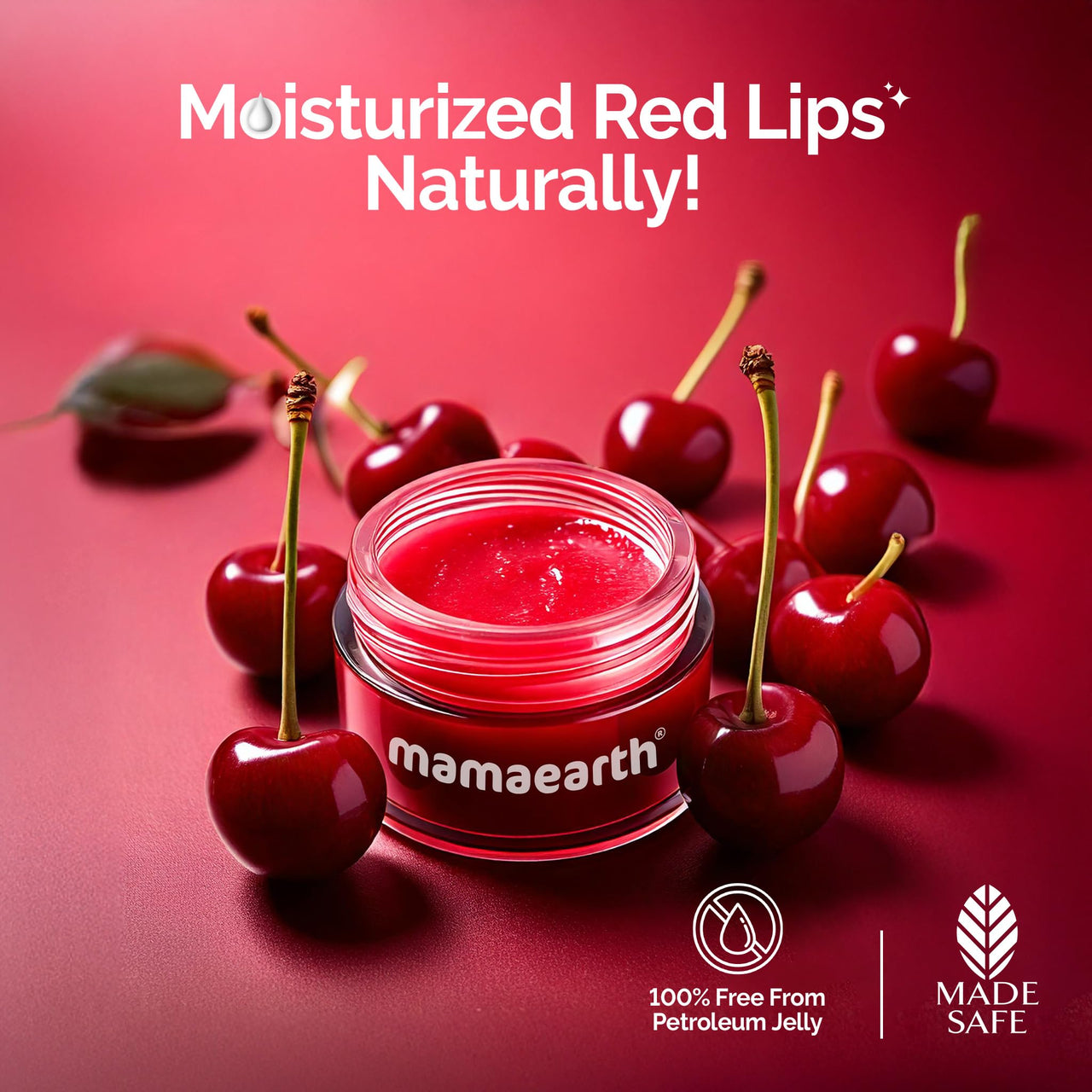 Mamaearth Cherry Moisture Therapy Lip Balm for Dry & Chapped Lips- 15 g | Heals, Brightens|Sheer Red Tint| Coconut Oil, Shea Butter, Cherry, Vitamin E, Ceramides, Kojic Acid | 100% Free of Petroleum Jelly