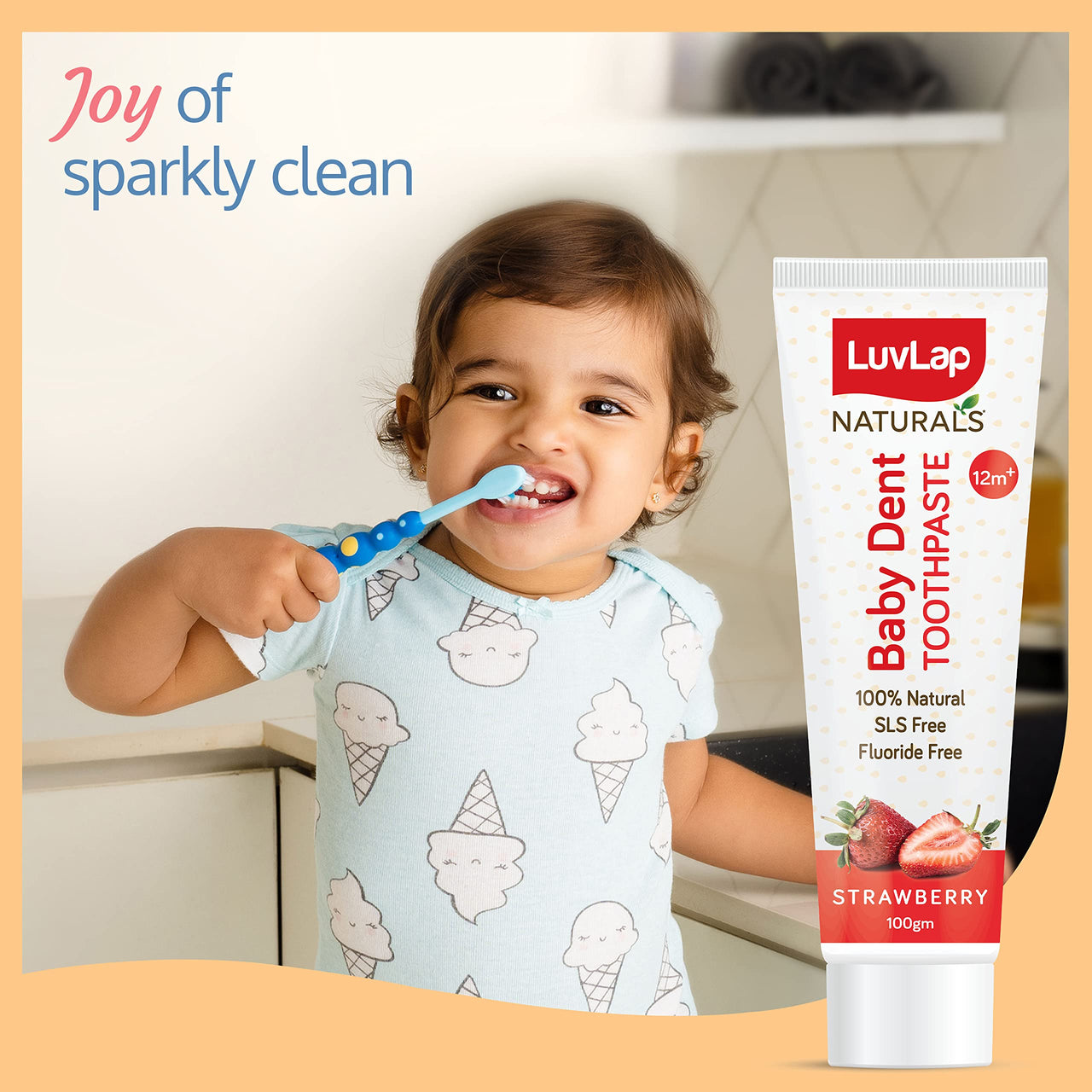 LuvLap Naturals 100% Natural Baby Toothpaste 100G,Strawberry Flavour,SLS&Fluoride Free Kids Toothpaste,Removes Plaque,Prevents Bacteria,Ensures White Teeth,Neutral Ph,12M+ (Pack of 2)
