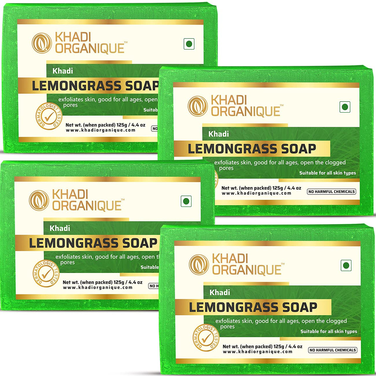 Khadi Organique Pure Natural & Herbal Handmade Lemongrass soap Combo Kit Pack of 4 500gm