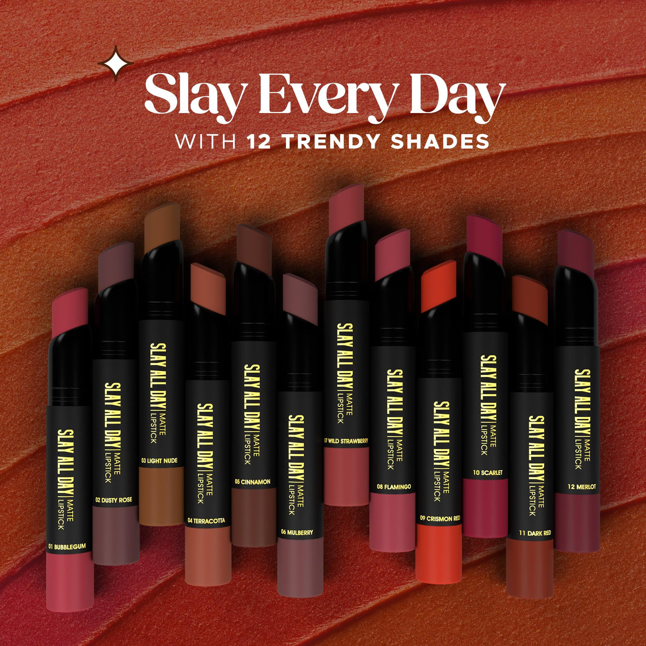 Hilary Rhoda Slay All Day Matte Lipstick | Transfer-proof & Smudge-proof | Long-Lasting & Premium Creamy Lipstick | Waterproof & Vibrant Colour lipstick | 2.6g (Terracotta - Shade 04)