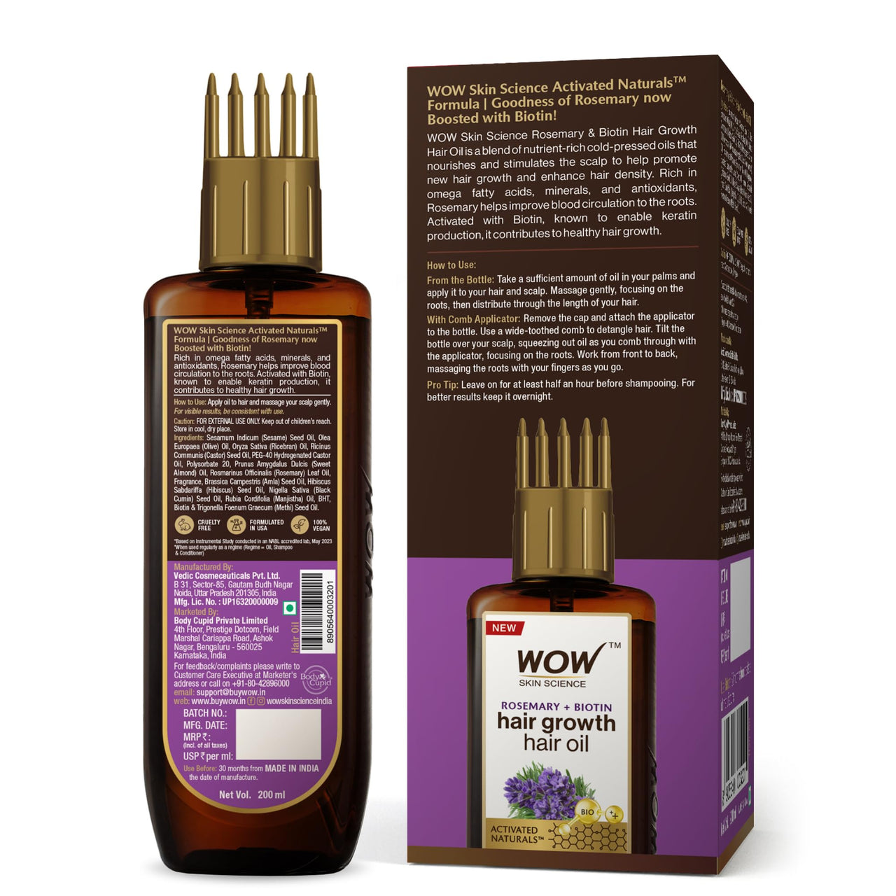 WOW Skin Science Rosemary with Biotin Hair Growth Oil | Stimulates New Hair Growth | Controls Hair Fall & Reduces Hair Breakage | Gives Healthy Hair