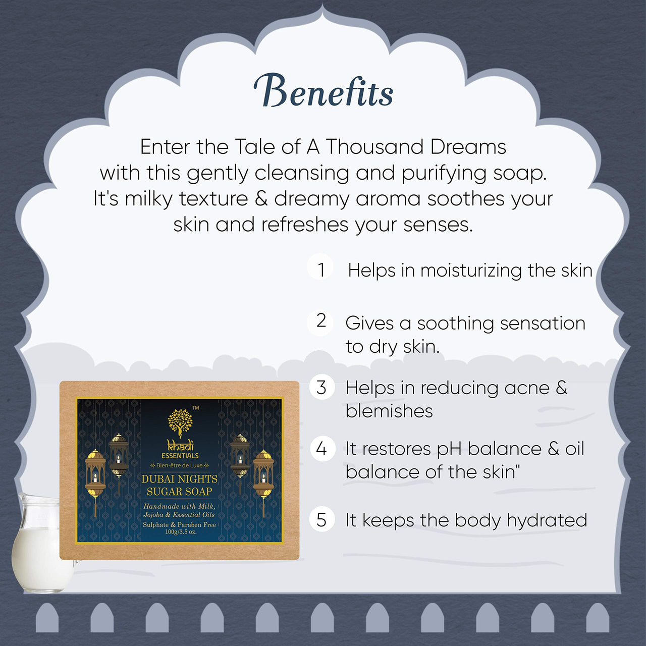 Khadi Essentials Ayurvedic Dubai Nights Goat Milk Soap With Rosehip Oil For Skin Brightening Natural Handmade Bath Bar 100gm