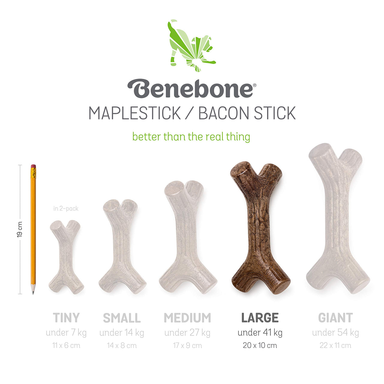 Benebone Bacon Stick Durable Dog Chew Toy for Aggressive Chewers, Real Bacon, Made in USA, Large
