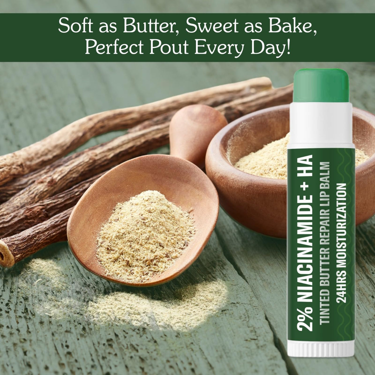 BAKE 2% Niacinamide + Hyaluronc Acid Tinted Butter Brightening Lip Balm 24 Hour Moisturization | For Dark, Pigmented, Dry, Flaky Lips | De-Tan Lip Balm - 5g