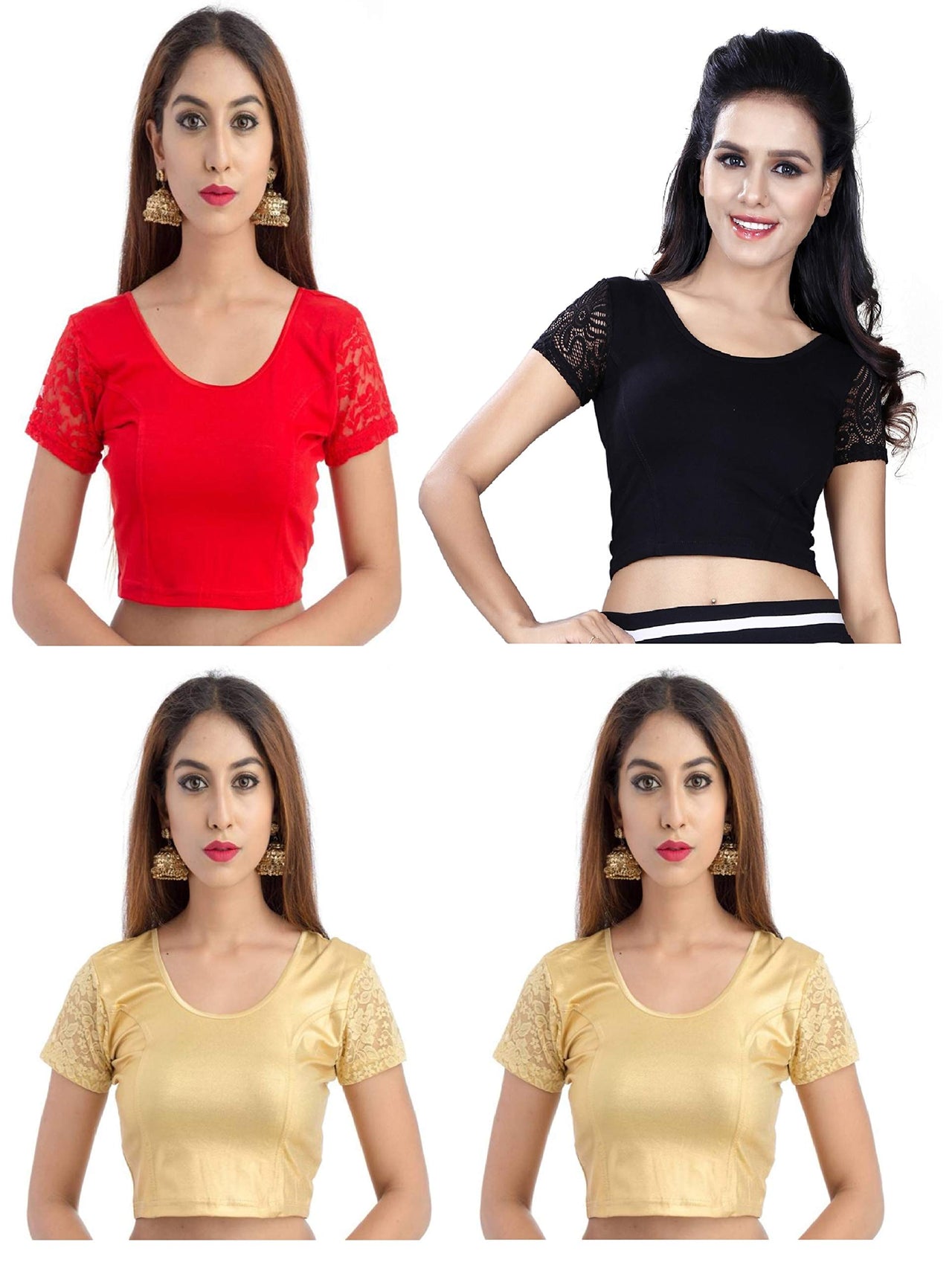 Fressia Fabrics Women's  Cotton Solid 3/4 Sleeve Saree Blouse