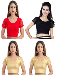 Fressia Fabrics Women's  Cotton Solid 3/4 Sleeve Saree Blouse