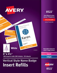 Avery Customizable Name Badge and Ticket Inserts, 6