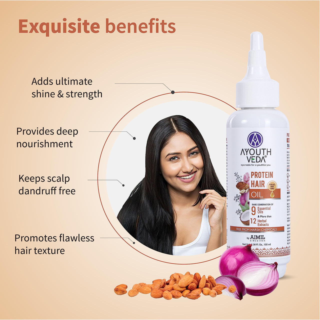 Ayouthveda Protein Hair Oil For Healthy Hair | Blend of Essential Oil & 12 Herbal Extracts | Strengthen The Roots & Makes Hair Shiny | A Non Sticky Formula For Dandruff Control (Pack of 1-100ml each)