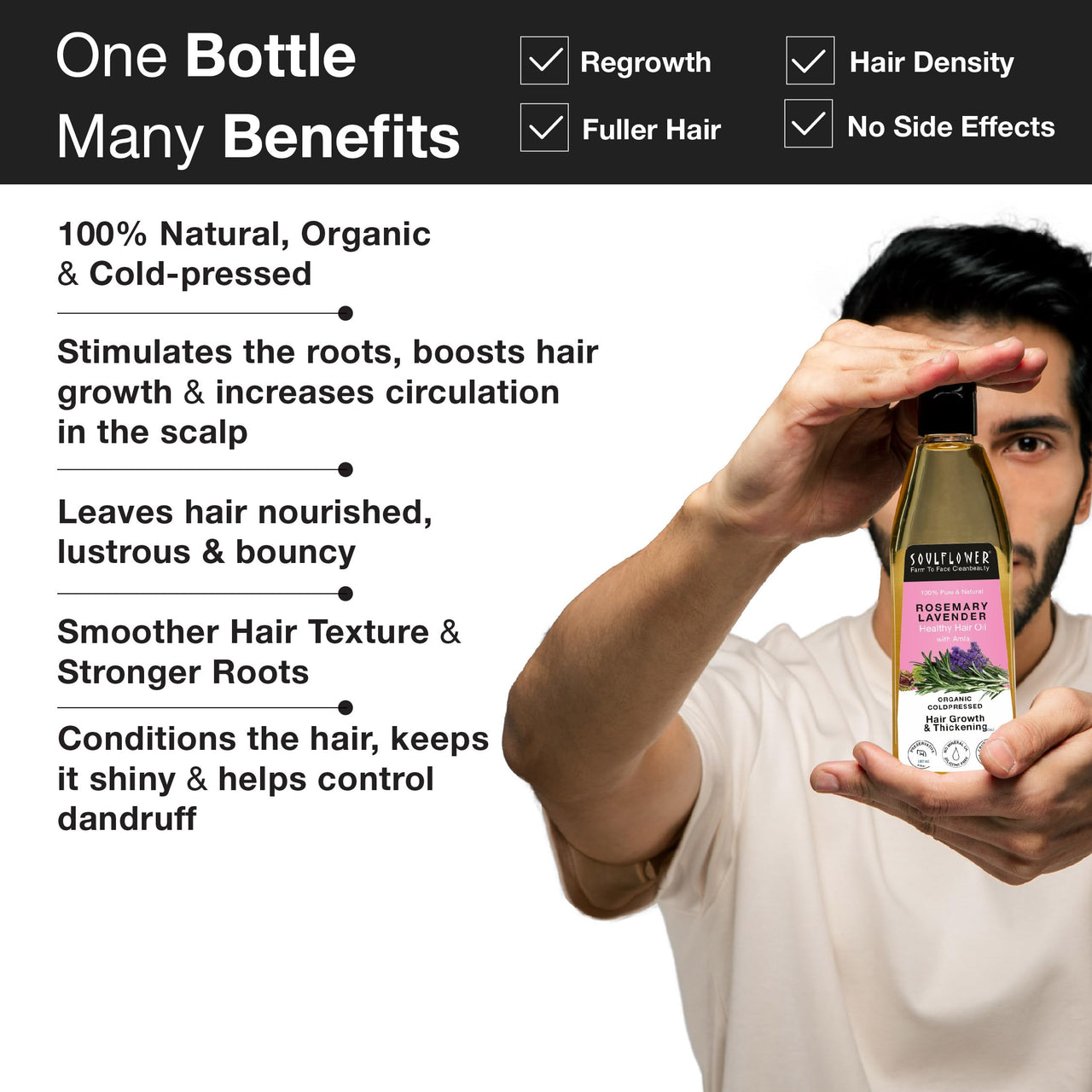 Soulflower Rosemary Lavender Hair Oil For Hair Growth, Hair Fall Control, Healthy Scalp, Long Hair, Rosemary, Lavender, Castor|100% Pure, Natural, Organic, Clinically Proven for Hair Growth, 120ml