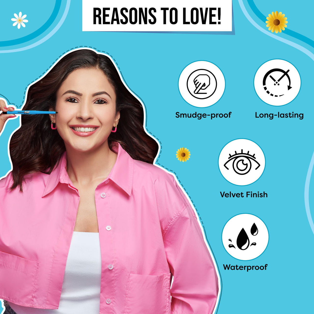 SUGAR POP 16Hr Longwear Kajal | Waterproof & Smudge-Proof | Intense Matte Finish | Sunflower Seed Oil & Vitamin E | Velvet Smooth Application | Transfer-Proof | 0.3gm - Black