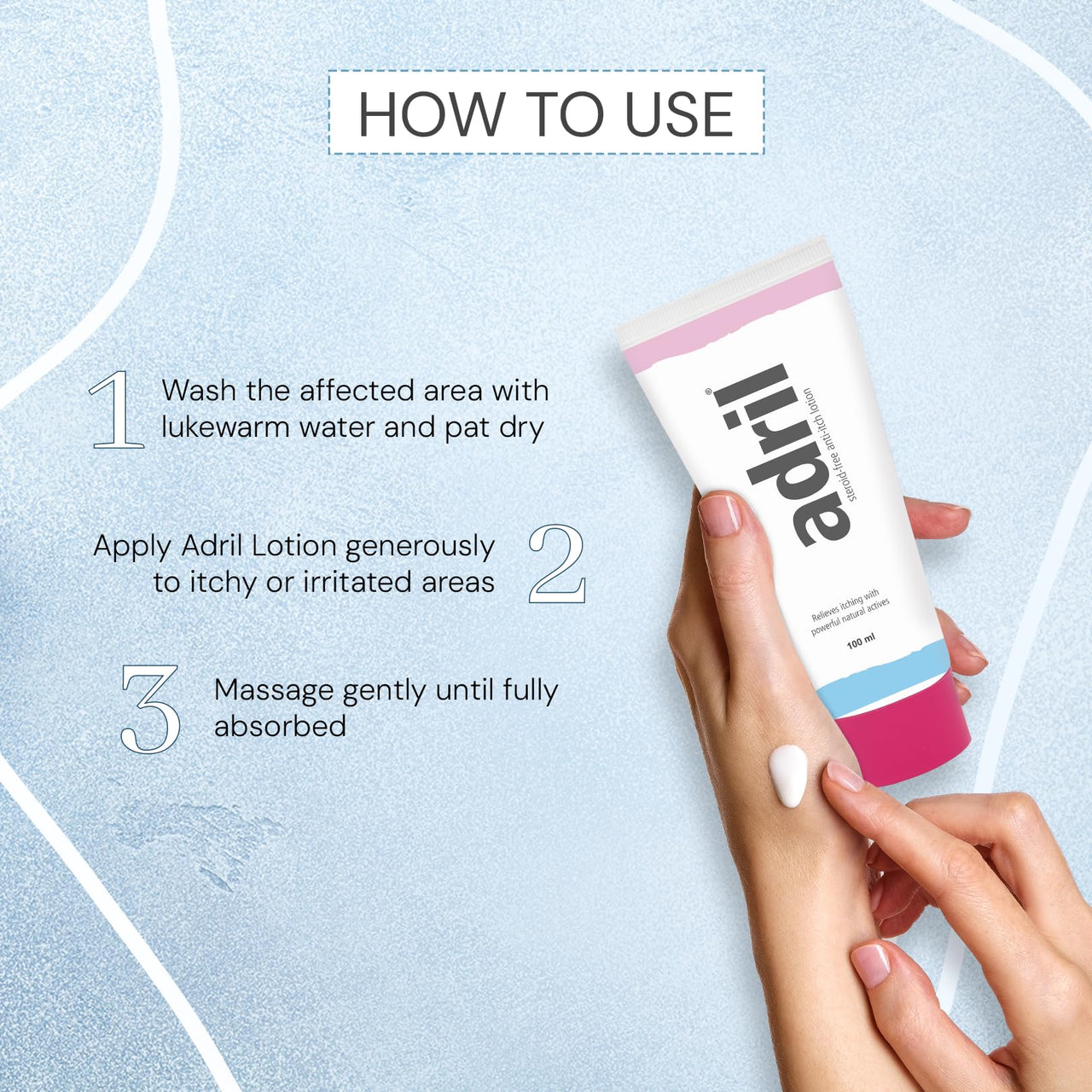 Adril Anti-Itch Lotion 100ml | Dermatologist Prescribed Lotion for Itchy Skin, Rashes, Pregnancy Itch | Natural Ingredients with Camphor, Menthol & Vitamin E | Hypoallergenic, Non-Greasy Lotion