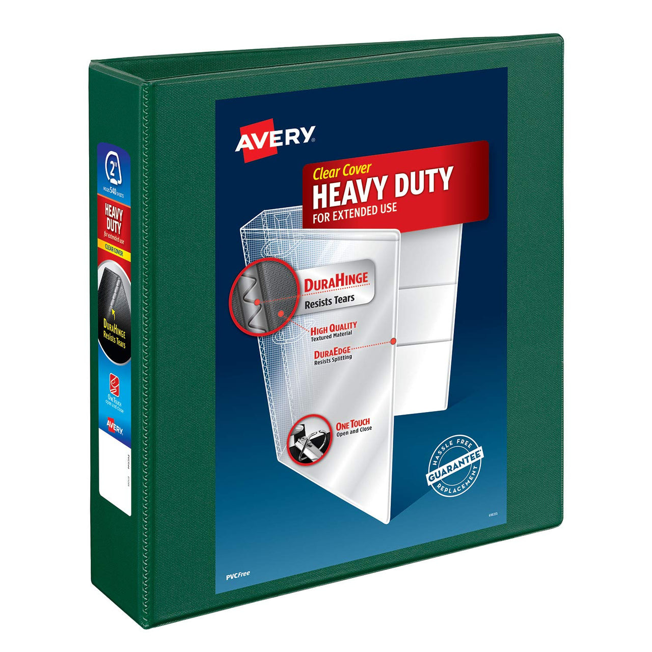 Avery Heavy-Duty View 3 Ring Binder, 2" One Touch EZD Rings, 1 Green Binder (79683)