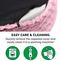 Furhaven Dog Bed for Small Dogs w/ Removable Washable Cover & Pillow Cushion Insert, For Dogs Up to 12 lbs - Ultra Plush Faux Fur Oval Lounger - Pink, Small Oval (Fiber-Filled Base) 19.0