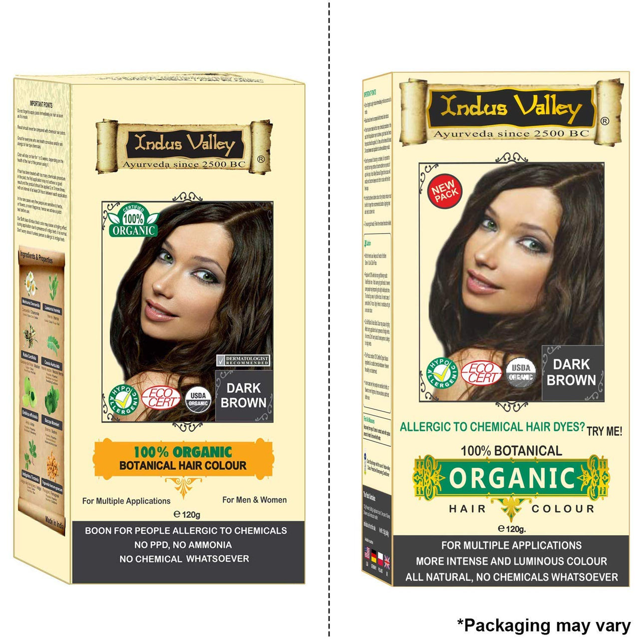 INDUS VALLEY Organic Dermatologist Recommended Dark Brown Hair Colour - (Pack of 3)