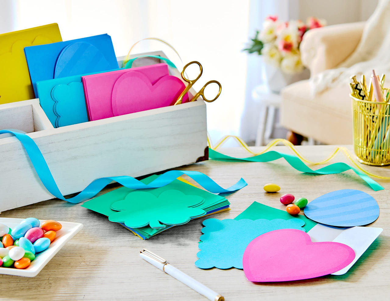 American Greetings Single Panel Blank Cards with Envelopes, Spring Shapes & Colors (100-Count)