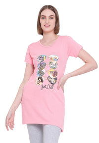 In Love Ladies Long Knee Length Chest Printed Side Slits Tshirts