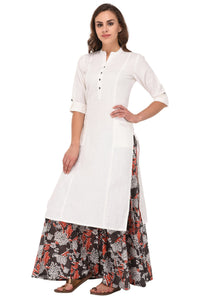 Pistaa's  Women's  White Solid Cotton Kurta with Two Patch Pockets