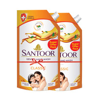 Santoor Classic Gentle Handwash with Sandalwood and Tulsi for Bacteria and Germ Protection, 750ml, Pack of 2 & Santoor Mild Handwash, 1500 ml