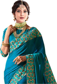 Nivah Fashion Women's  Silk Embroidery Beads Border Work Saree With Blouse Piece