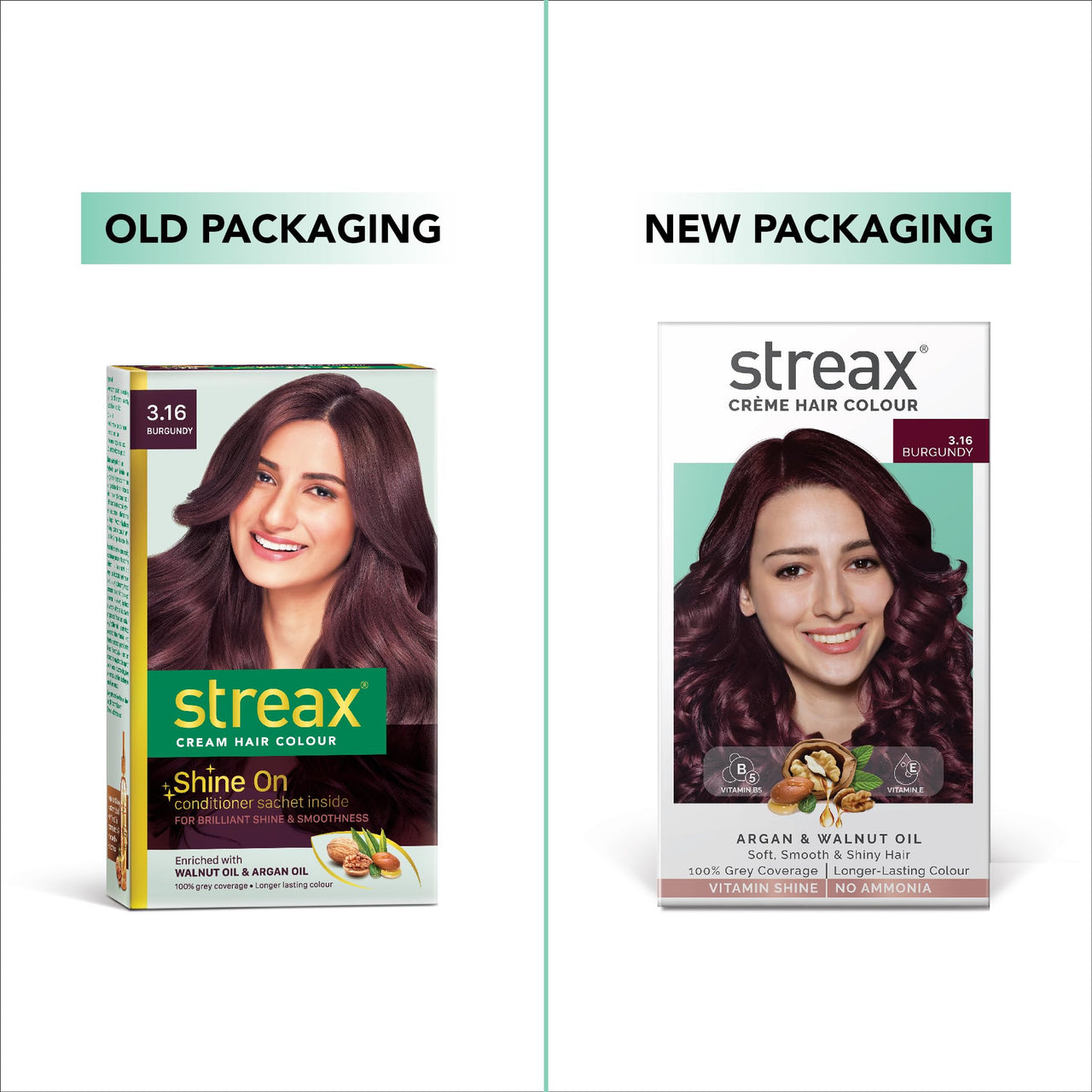 Streax Permanent Hair Colour, 100% Grey coverage, Infused with Argan and Walnut Oil, Long Lasting Cream Hair Colour for Women, Burgundy Hair Colour, 3.16 Burgundy, Colourant Tube 60g, Developer Bottle 60ml, Conditioner 20g