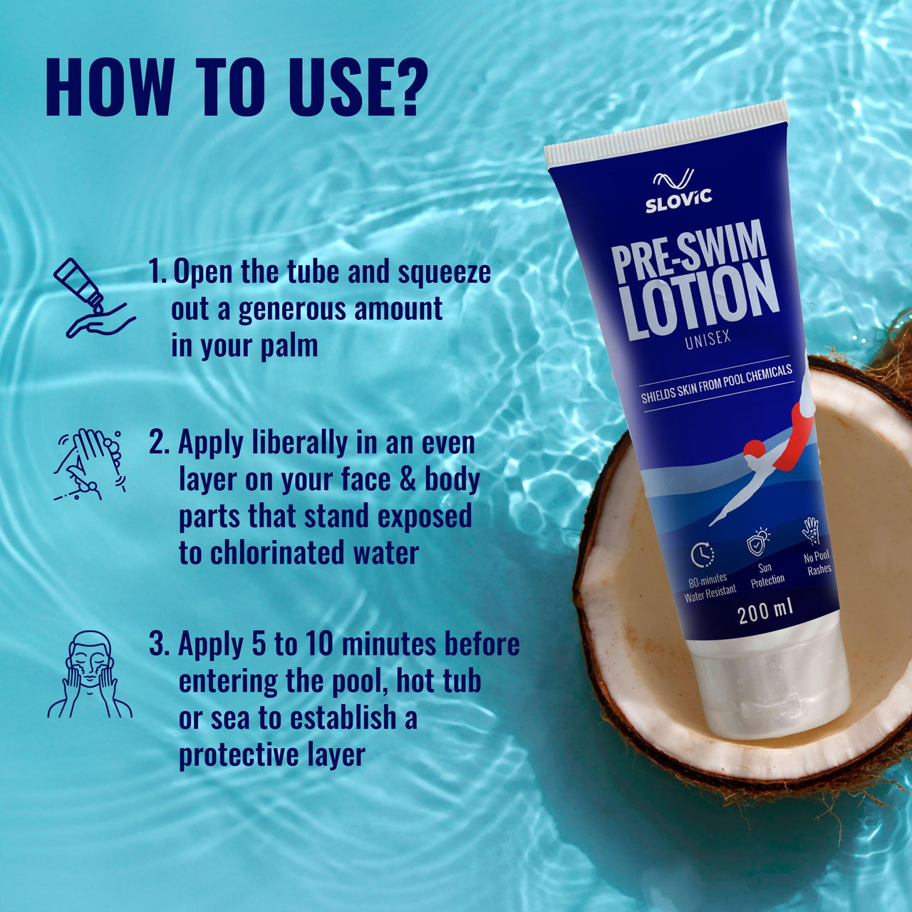 SLOVIC Pre Swim Lotion for Kids 200ml - Apply Before Swimming | Body Lotion | Swimming Cream for Chlorine Protection | Swimmers Waterproof Pool Cream | Upto 80 mins of Water Resistance