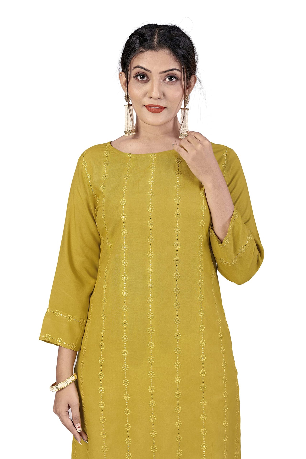 Fashion Dream Women Viscose Rayon Sequence Embroidered Straight Kurti