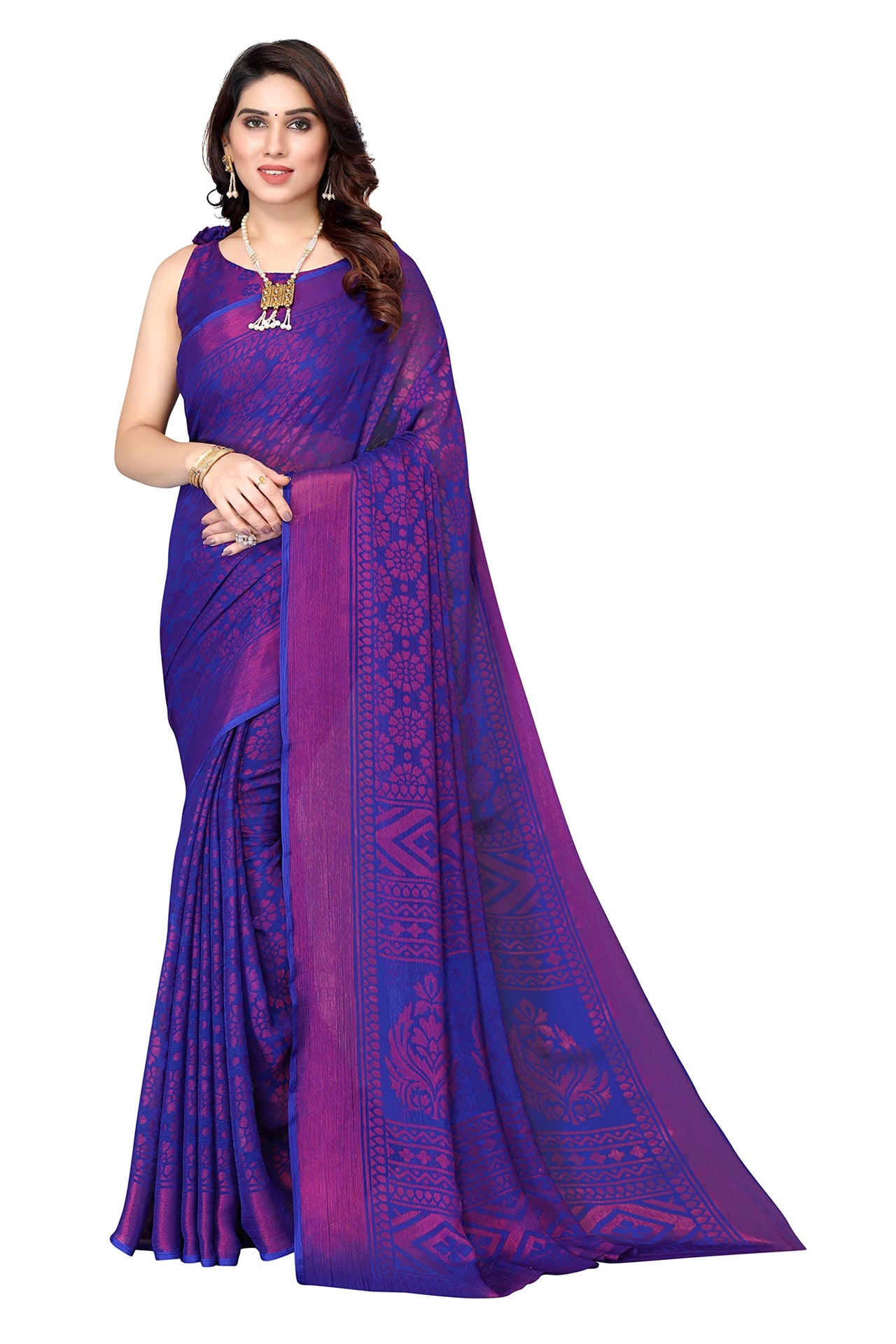 Winza Designer Women's  Chiffon Brasso Printed Saree with Blouse Piece (WDP Brasso Malini W)