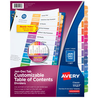 Avery Jan-Dec 12 Tab Dividers for 3 Ring Binders, Customizable Table of Contents, Multicolor Tabs, 1 Set (11127)