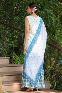 Juniper Blue Georgette Printed Straight Kurta Sharara Dupatta Set