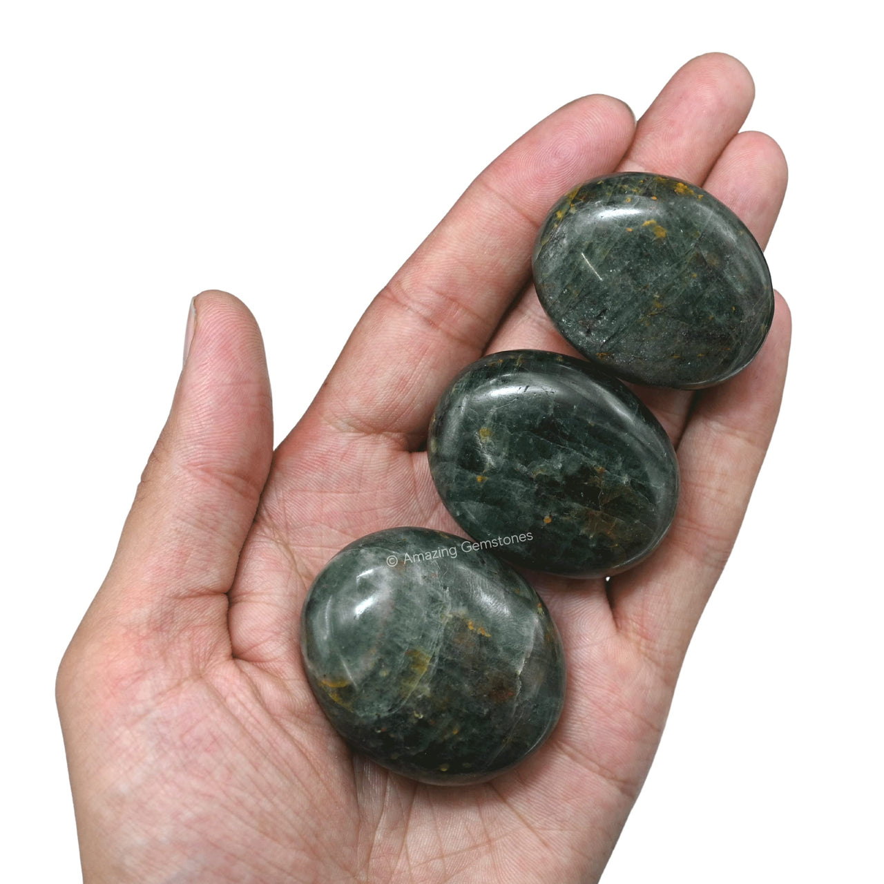 Chrome Diopside Palm Stone - Pocket Massage Worry Stone for Natural Body Chakra Balancing, Reiki Healing and Crystal Grid Chrome Diopside