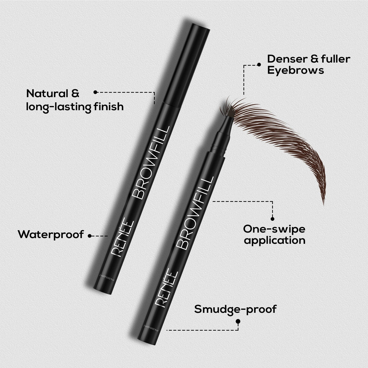 RENEE Browfill Eyebrow Pen - Brown | Waterproof & Smudge-Proof | One Swipe Application | Micro Precision | Natural & Long-Lasting Finish | For Denser & Fuller Eyebrows | Easy to Use | Cruelty-Free