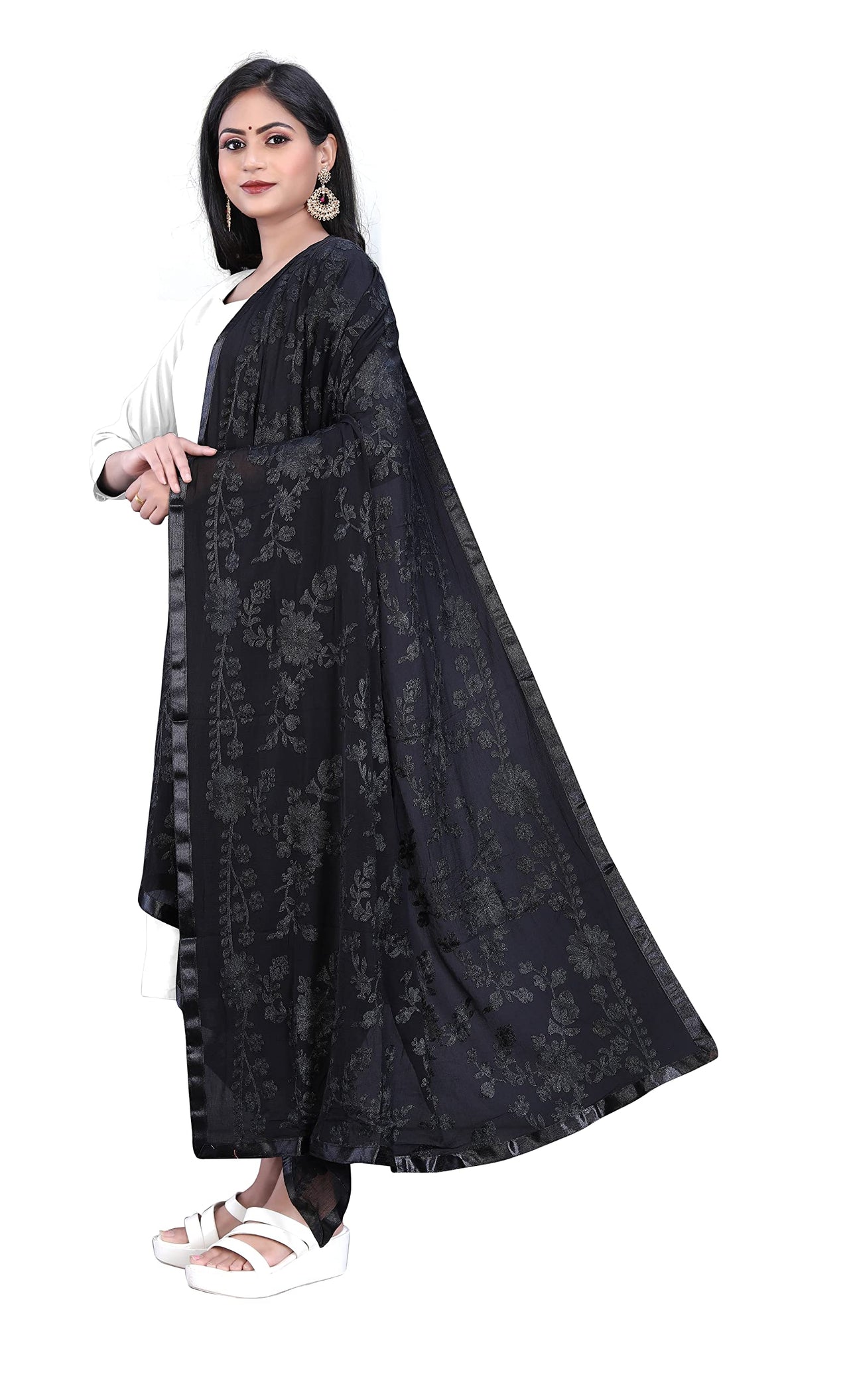 AKSHAR LLC Women's  Embroidered Chiffon Dupatta