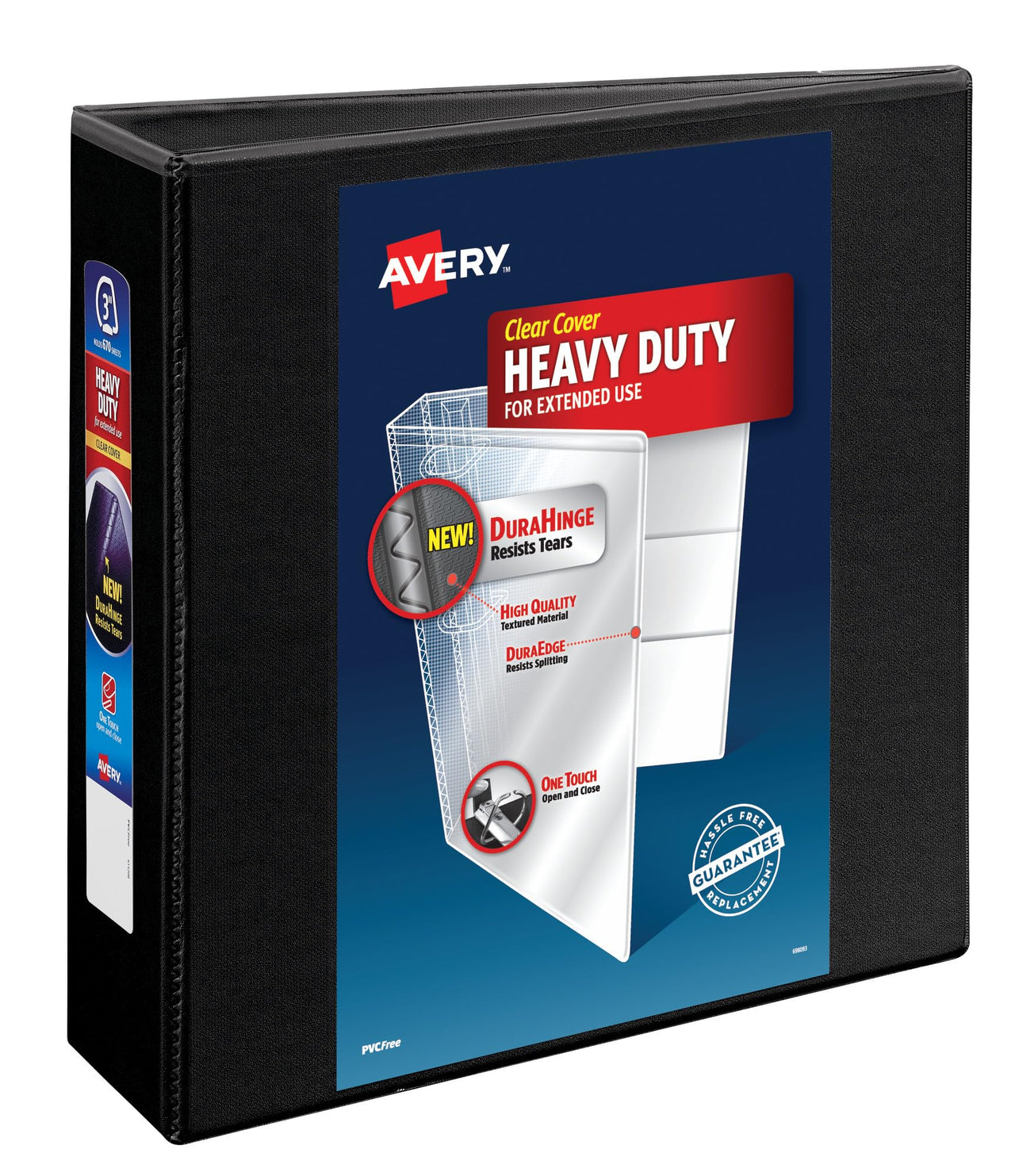 Avery Heavy-Duty View 3 Ring Binder, 3" One Touch Slant Rings, Holds 8.5" x 11" Paper, 1 Black Binder (79693) 3" 1 Pack
