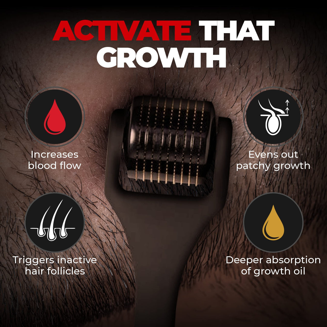 Beardo Beard Booster Combo - Beard and Hair Growth Oil - 50 ml with Beard Activator Advance Derma Roller for Men | Supports faster beard growth and thicker looking beard